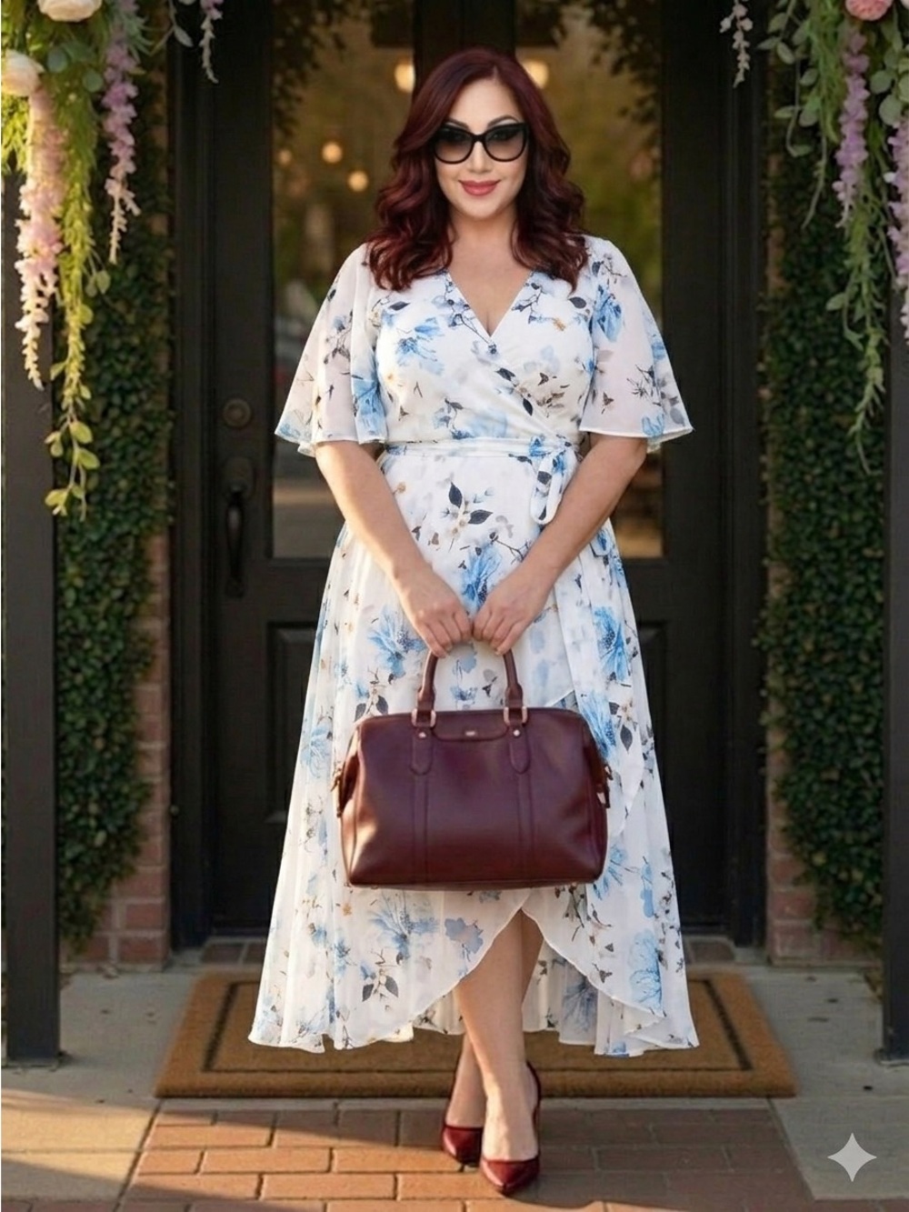 City Chic shy orchid White and Blue Floral High-Low Wrap Dress 18W NWT